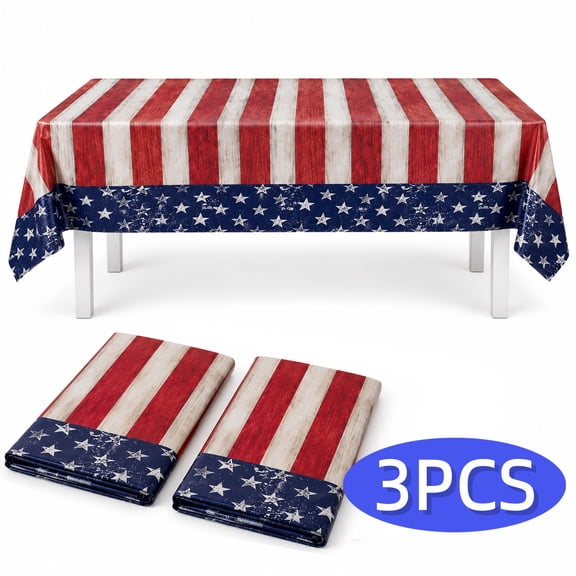 Patriotic Decorations​ 4th of July Party Supplies Disposable Table Covers for Independence Day Memorial Day Labor Birthday Day Red White and Blue Decorations 54" x 108" 3 Pack Pattern 1