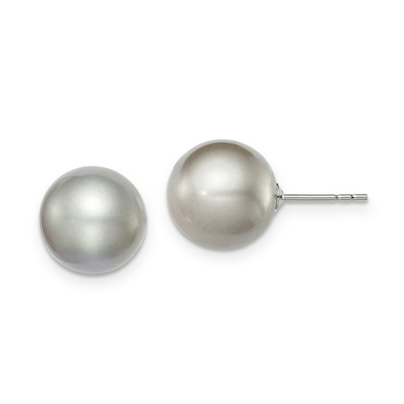 Primal Silver Sterling Silver Rhodium-plated 10-11mm Grey Freshwater Cultured Round Pearl Stud Earrings
