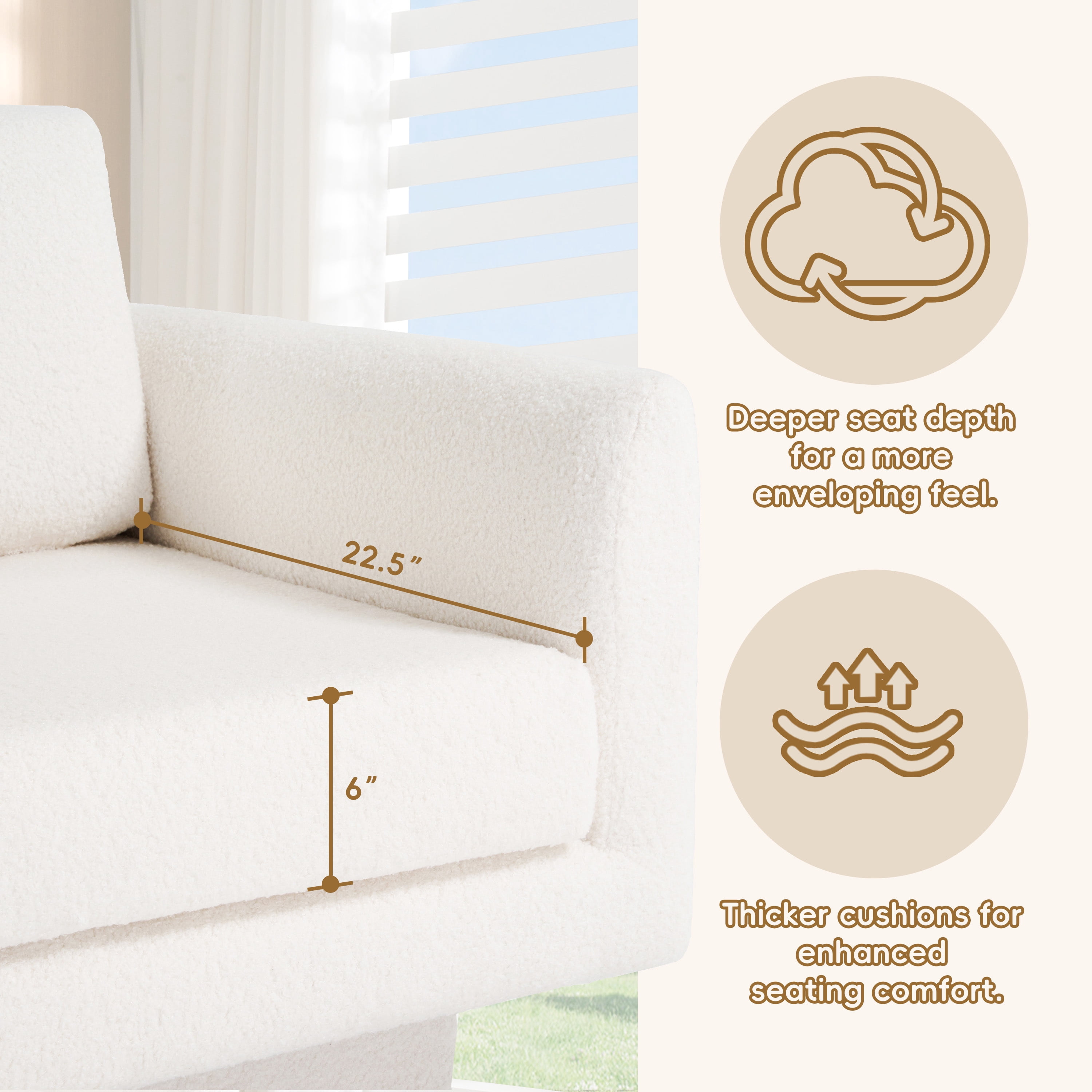 EUROCO 30" W Oversized 360° Swivel Accent Chair,Comfy Round Armchair with Teddy Sherpa Fabric,Solid Wood Frame and Upholstered Deep Seat,Thick Padded Arm Chair for Living Room/Nursery/Bedroom,Cream