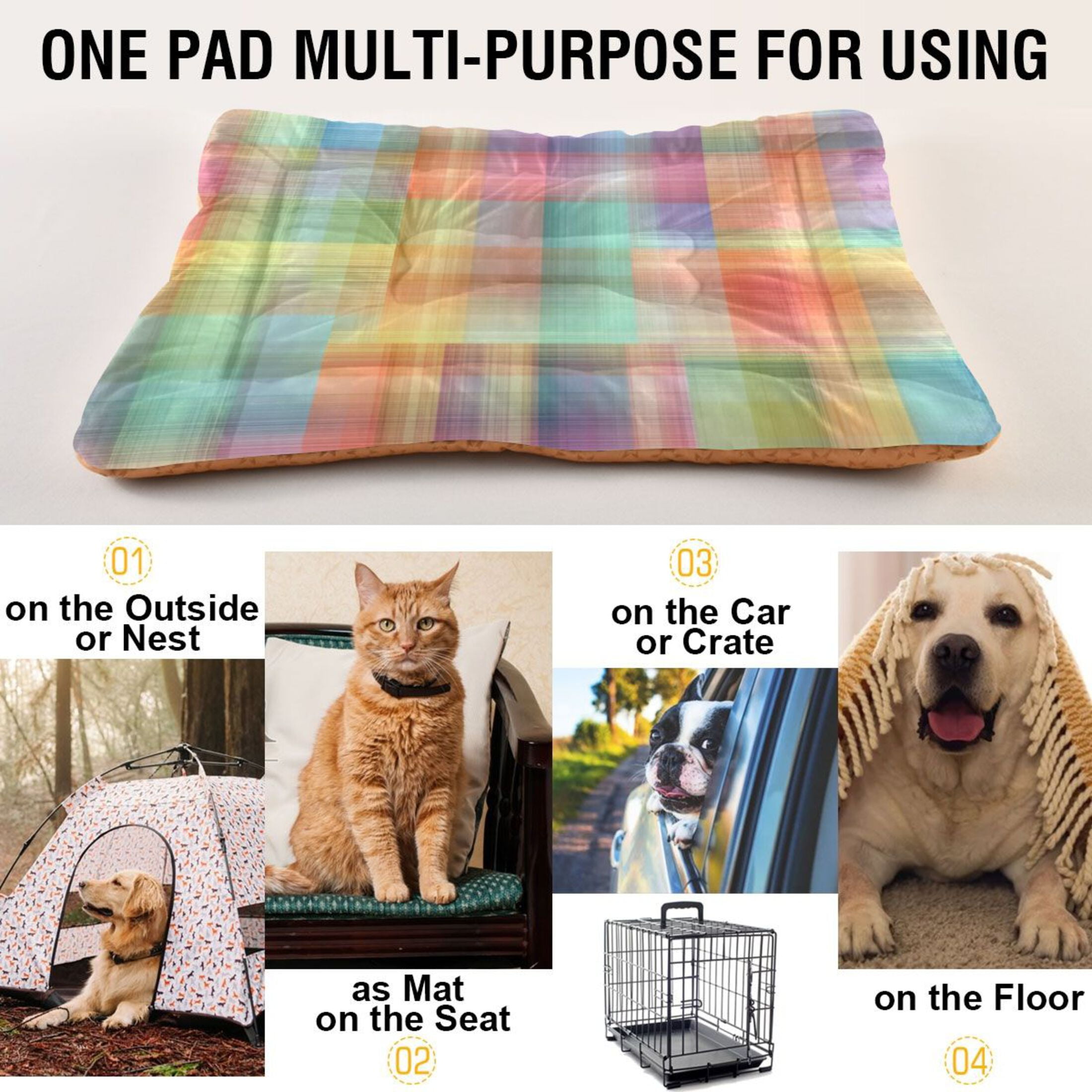Cozy Mat Pet Bed Indoor Outdoor Warm Soft For Cat Dog Puppy(S/M) Soft Gradients Plaid