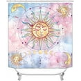 thumbnail image 2 of Juego de 4 cortinas de ducha con diseño de sol y luna ardientes, mal de ojo, cielo estrellado, planeta espacial, místico, bohemio, constelación del zodíaco, decoración celestial para baño,, 2 of 7