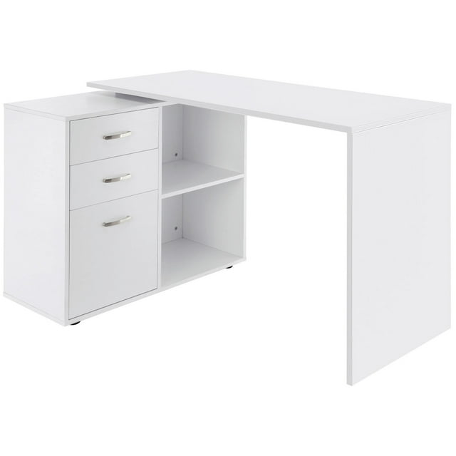 CoSoTower L-Shaped Desk, Computer Corner Desk with Storage Shelf, Drawer, PC Table Home Office Workstation, White