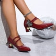 thumbnail image 2 of Xucatan Pointed Toe High Heel Shoes for Women, Glossy Patent Leather Mary Jane Pumps with Rhinestone Detail, Chunky Heel Cushioned Footwear, Versatile Design for Office Evening Gift, 2 of 9