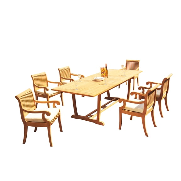7-Piece Teak Dining Set: 94" Rectangle Extendable Table   6 Giva Arm Chairs