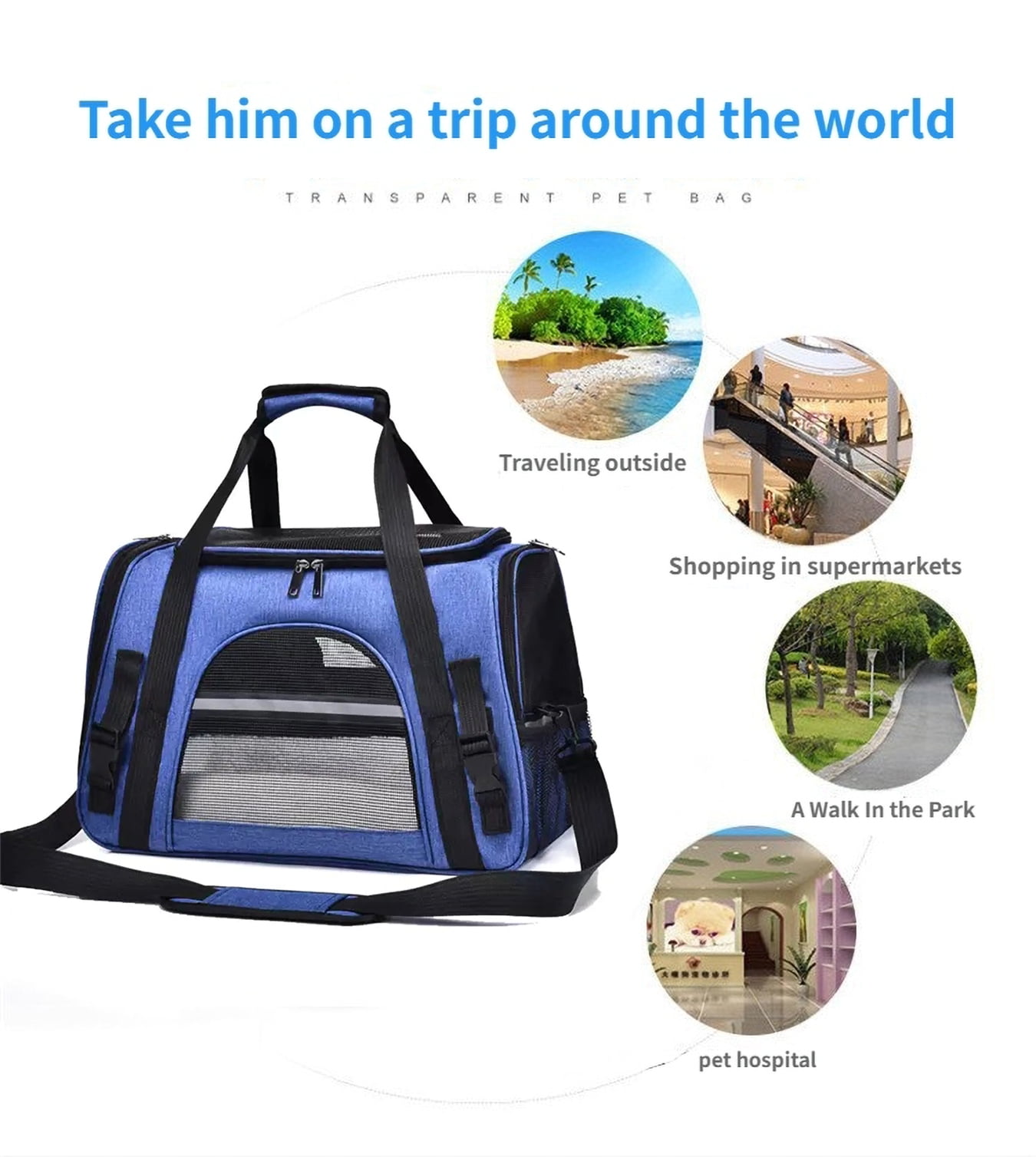 Cat, Dog Carrier for Small Medium Cats Puppies up to 15 Lbs, Soft Sided, Collapsible Travel Puppy Carrier - Navy Blue
