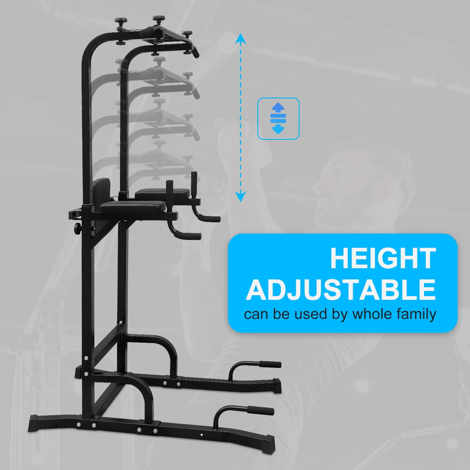 Power Tower Pull Up Bar & Dip Station, Adjustable Height Home Gym Equipment for Strength Training (44.88"L x 47.24"W x 90.55"H)