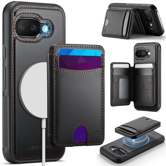 for Google Pixel 10a Back Case Detachable Magnetic Card Slots, Classic Kickstand RFID Blocking Shockproof Protective PU Leather TPU 2 In 1 Wallet Case for Google Pixel 10a, Black