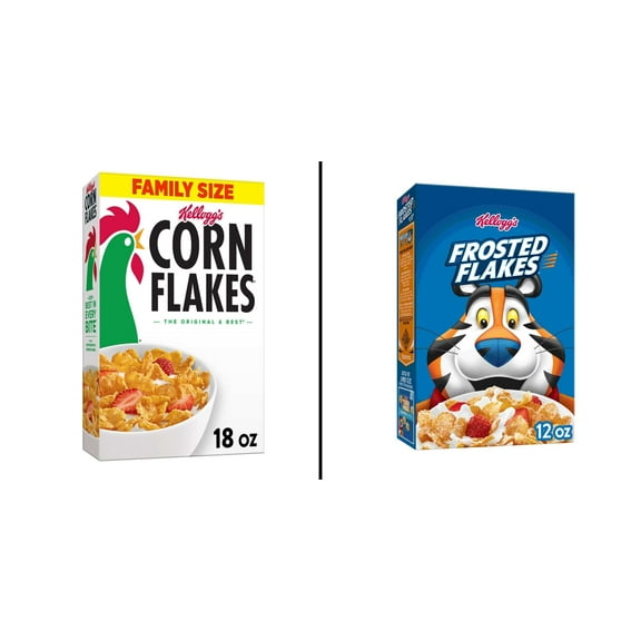 Kellogg's Corn Flakes Original Cold 18 oz & Kellogg's Frosted Flakes Original Breakfast Cereal 12 Oz
