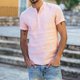 thumbnail image 1 of Camisa Hombre Hombres de la moda Camisa de verano Lino de algodón Sólido Manga corta Cuello en v Tops retro Streetwear Blusa informal 1 1, 1 of 5