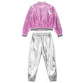 thumbnail image 6 of Alvivi Kids Boy Girl Jazz Hip Hop Dance Costume Shiny Metallic Long Sleeves Bomber Jacket and Pants Set Pink&Silver 12, 6 of 7
