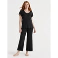 thumbnail image 3 of Joyspun Women’s Short Sleeve Scoop Neck Top and Cropped Pants Knit Pajama Set, 2-Piece, Sizes S to 3X, 3 of 6