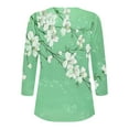 thumbnail image 4 of CYMMPU Women's Pleated Slanted Neck Floral Printed Flowy Blouse 3/4 Length Sleeve Tunic Tops Shirts Basic Tees Casual Business Work Blouses Summer Fall 2025 Clothes Green L, 4 of 7