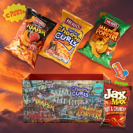 Herr's Super Hot Cheese Curls Bundle - Carolina Reaper (1, 6oz) - Baked Cheese Curls (1, 8oz) - Jalapeno Poppers (1, 6oz) - Jax Max Hot and Crunchy Cheese Corn Snacks (1, 8.5oz) - 4 Items Total