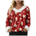 thumbnail image 4 of larppty Christmas Shirt Women Sexy Plush Fur Trim Vneck Xmas Top Holiday Party Blouses Long Sleeve Pullover Christmas Costume (Hot Pink, XL), 4 of 8