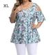 thumbnail image 1 of Camisa de mujer Blusa estampada con hombros descubiertos y manga corta con cuello en V, Azul cielo, XL Noticed AP002468-26, 1 of 6
