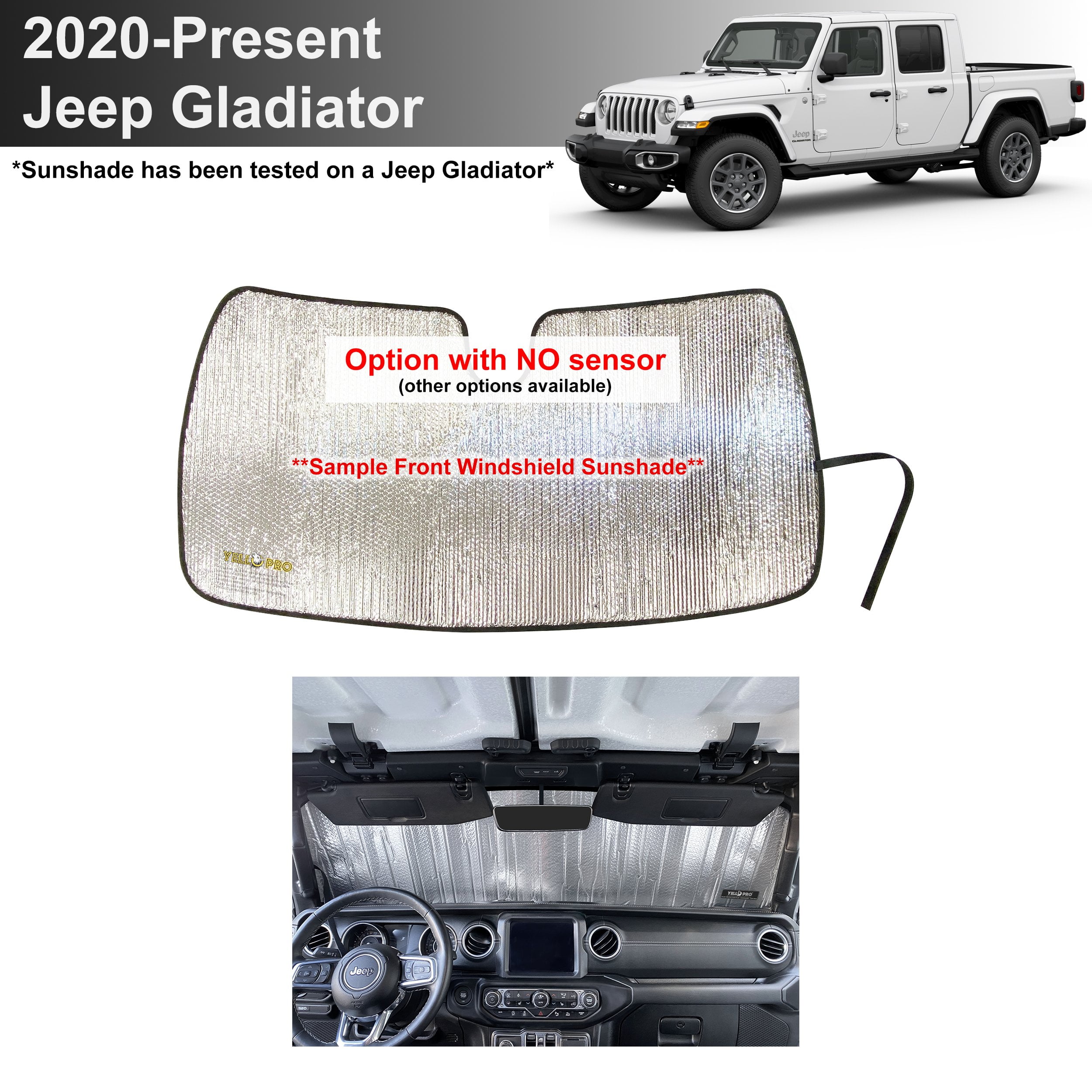 Front Windshield Sunshade for 2020-2022 Jeep Gladiator Pickup - No Sensor - Walmart.com