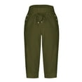 thumbnail image 4 of Womens Pants Casual Summer Straight Leg High Waist Casual Capri Pants Breathable Lightweight Soft Ladies Capri Pants Army Green S, 4 of 5