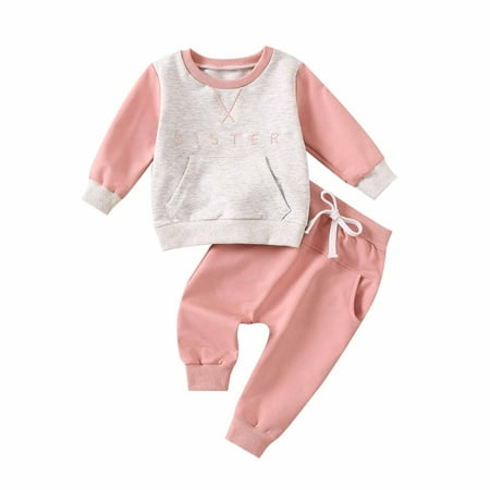 

ZCFZJW Cute Baby Girls Boys 2 Piece Set Casual Long Sleeve Crewneck Pullover Sweatshirts Tops with Pockets and Drawstring Long Pants Outfits Suit(Pink 12-18 Months)