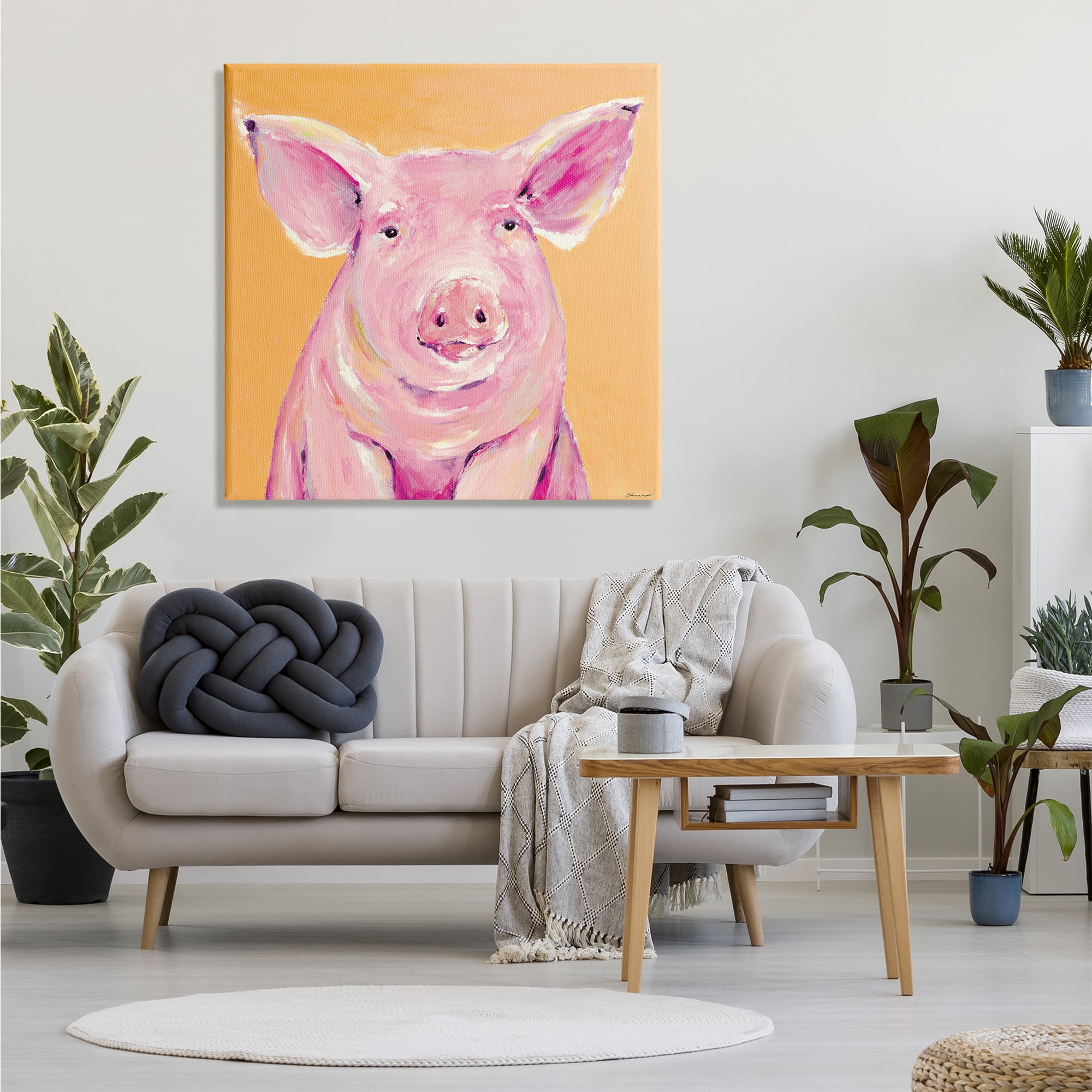 Stupell Industries Pink Pig with Big Ears Traditional Farm Animal, 36 x 36, Design by Stephanie Workman Marrott