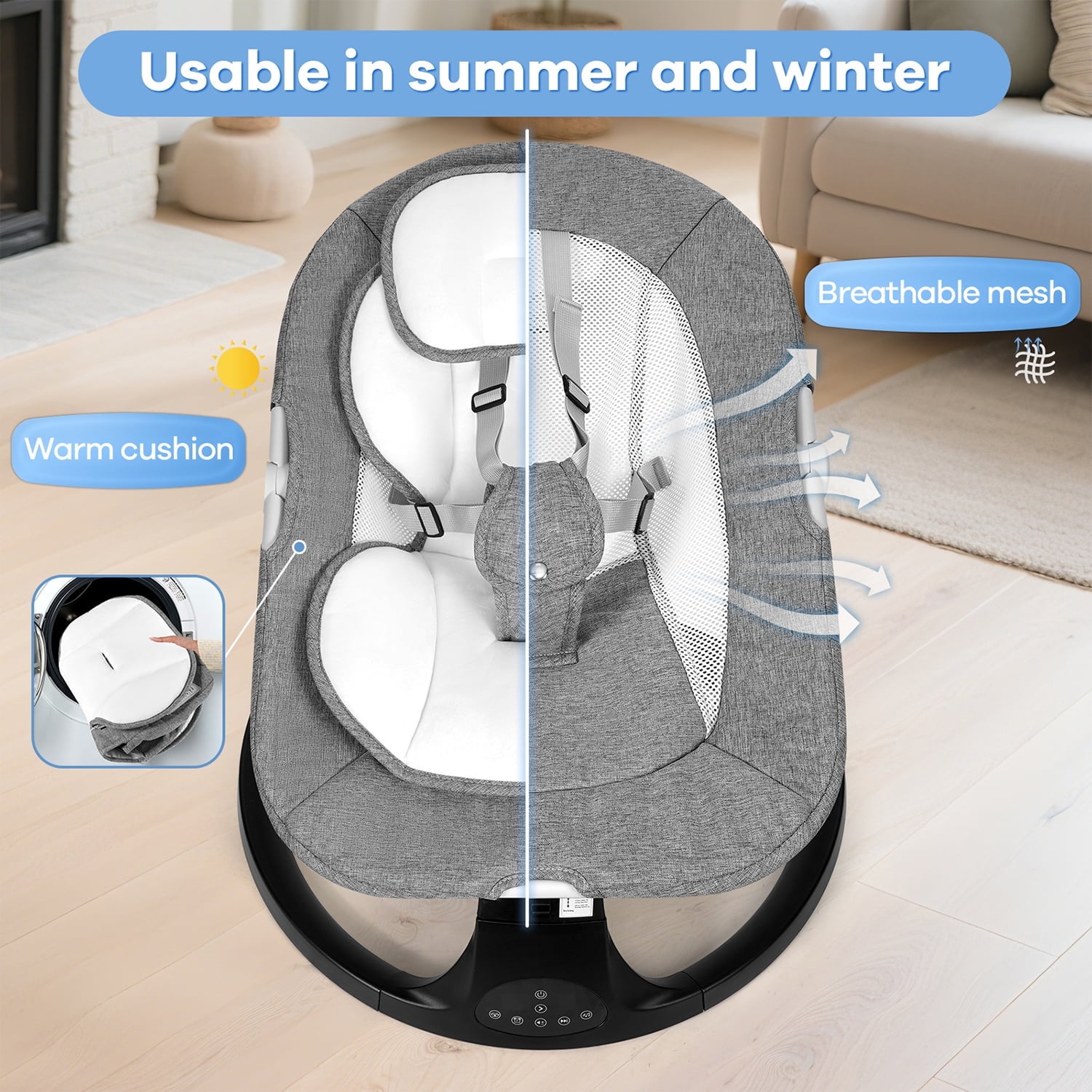 Baby Swing for Infants 0-18 Months - 5 Speed Bluetooth Baby Bouncer with 10 Lullabies, Portable Infant Swing Chair (Gray)