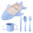 thumbnail image 1 of Airplane Shaped Kids Tableware Set With Separate Plates Cutlery And Drinking Cup For Kitchen Dining Use, 1 of 8