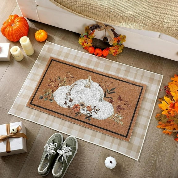 Fall Pumpkin Maple Leaves Floor Mat Halloween Thanksgiving Decorative Floor Mat Bathroom Kitchen Mat Porch Carpet Long Strip Foot Mat Entrance Mat