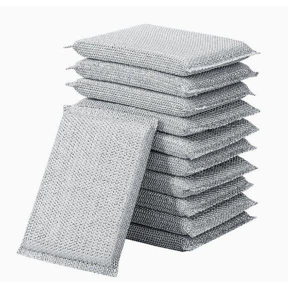 Clearance Under $0.56! 1Pc Non-Metal Scourer Sponge Fast Cleaning for Kitchen Dishwashing (Silver 13*9cm)