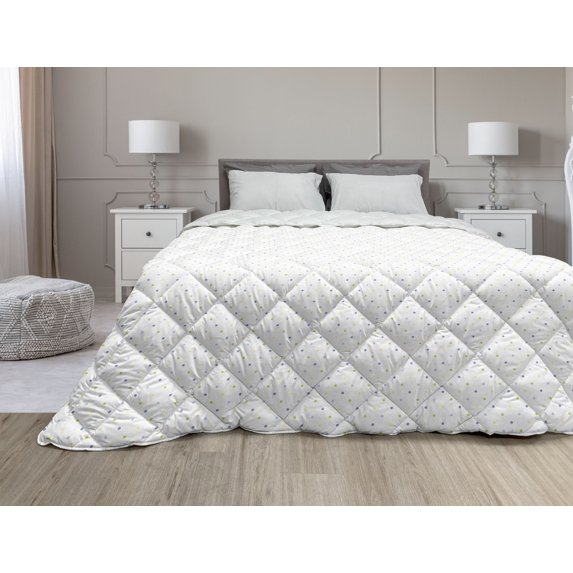 Floral Down Alternative Comforter, Vintage Rose Flowers Bouquets Spring Season Theme Dots Green Leaves, Microfiber Quilt for All Season, 5 Sizes, Violet Blue Green White, by Ambesonne