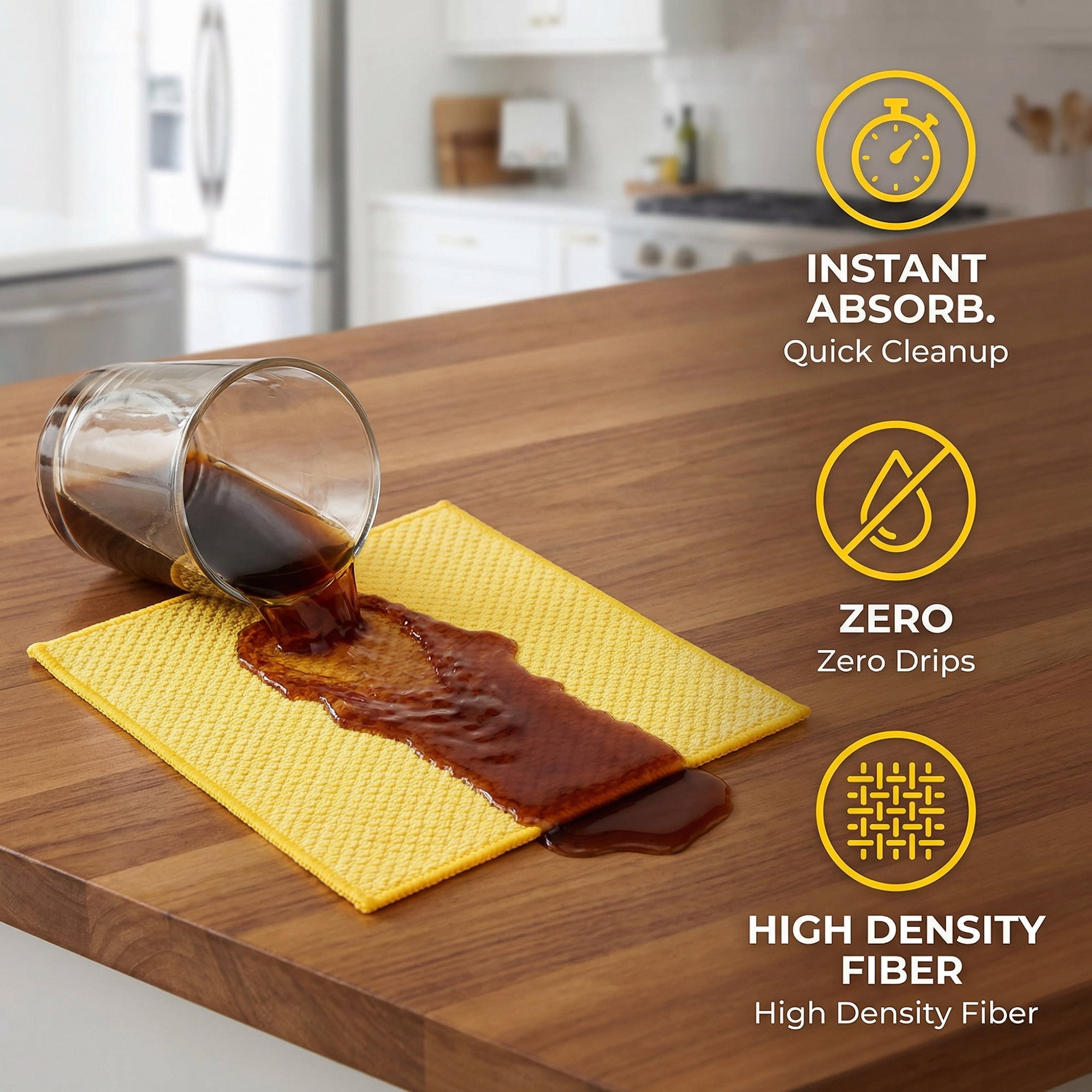 Unique Bargains Microfiber Dish Cloth for Washing Dishes Rags Yellow 12" x 12"
