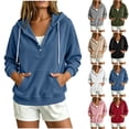 thumbnail image 1 of Neewe Women's V Neck Hoodies Long Sleeve Sweatshirt Drawstring Pullover Tops with Pocket Daily Outfits, 1 of 6