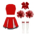 thumbnail image 2 of Aislor Robe de Cheerleading pour Filles Enfants Tenue d'Uniforme de Cheerleader et Couvre-Chef Ensemble de Chaussettes à Pompons Bourgogne Complet 12, 2 of 5