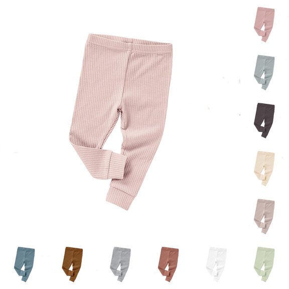 lnmuld Baby Solid Ribbed Leggings Elastic Waist Knit Infant Daily Base Pants Red3,0-3 Months