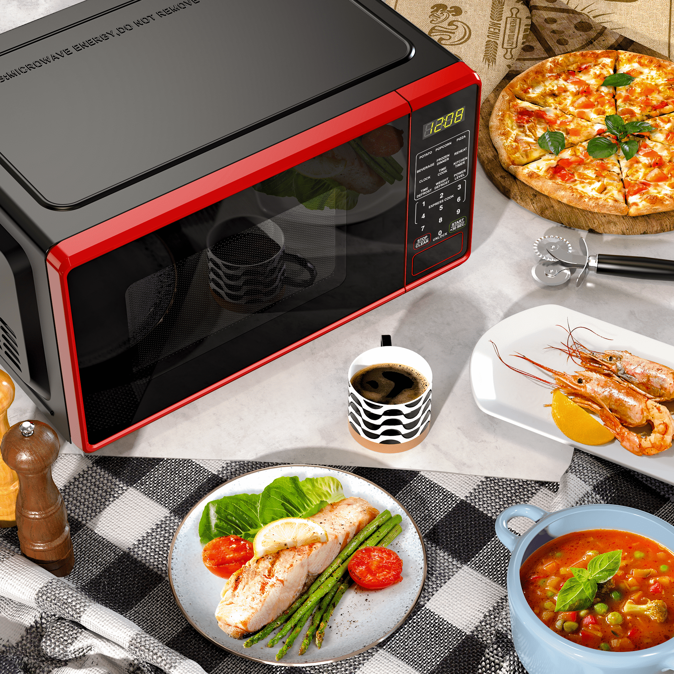 Mainstays 0.7 Cu ft Countertop Microwave Oven, 700 Watts, Red