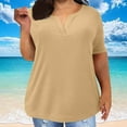 thumbnail image 3 of Fmbrln Womens Plus Size Summer Short Sleeve Tops Casual V Neck Solid Color T-shirts Vacation Beach Comfy Tees Khaki XL, 3 of 5