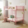 thumbnail image 4 of Ktaxon Metal Twin over Twin Bunk Bed with Ladder and Guardrails, Pink, 4 of 9
