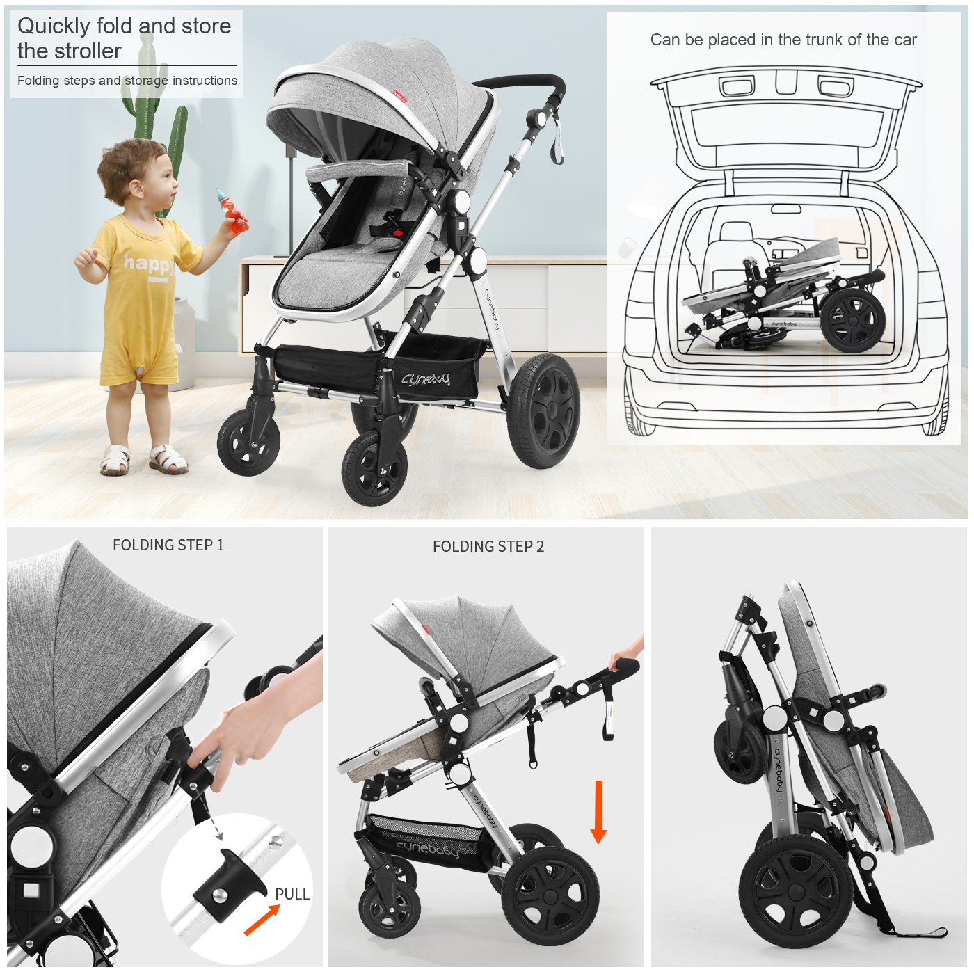 Cynebaby Newborn Infant Toddler Baby Stroller for Newborn Baby, Gray - image 3 of 9