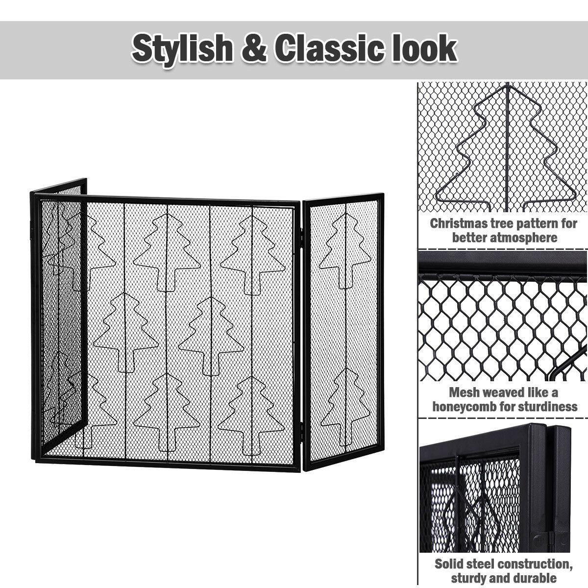 Fireplace Screens Doors Folding 3 Panel Steel Fireplace Screen