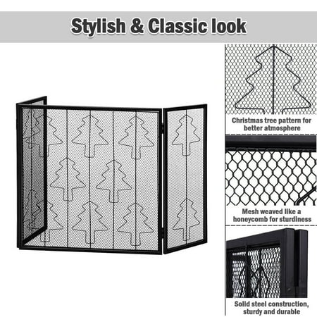 Folding 3 Panel Steel Fireplace Screen Doors Heavy Duty Christmas