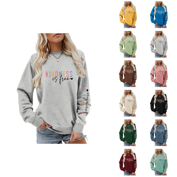 Women's Kindness Sweatshirt 2025 Casual Long Sleeve Crewneck Graphic Pullover Sweatshirt