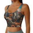thumbnail image 2 of Fotbe Astronaut Flower Field Pattern Womens' Sports Bra Longline Wirefree Padded with Medium Support Sports Moisture-Wicking Workou Vest,Tank Top-, 2 of 7