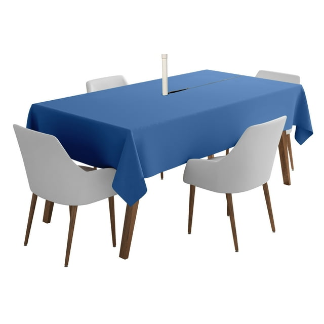 Vargottam 58 x 102 in. Rectangular Tablecloth with Umbrella Hole & Zipper - Medium Blue