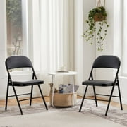 CONCETTA 2 Pack Folding Chair, Indoor Outdoor Portable Stackable Commercial Leather Padded Seat for Home, Office, Party, Black