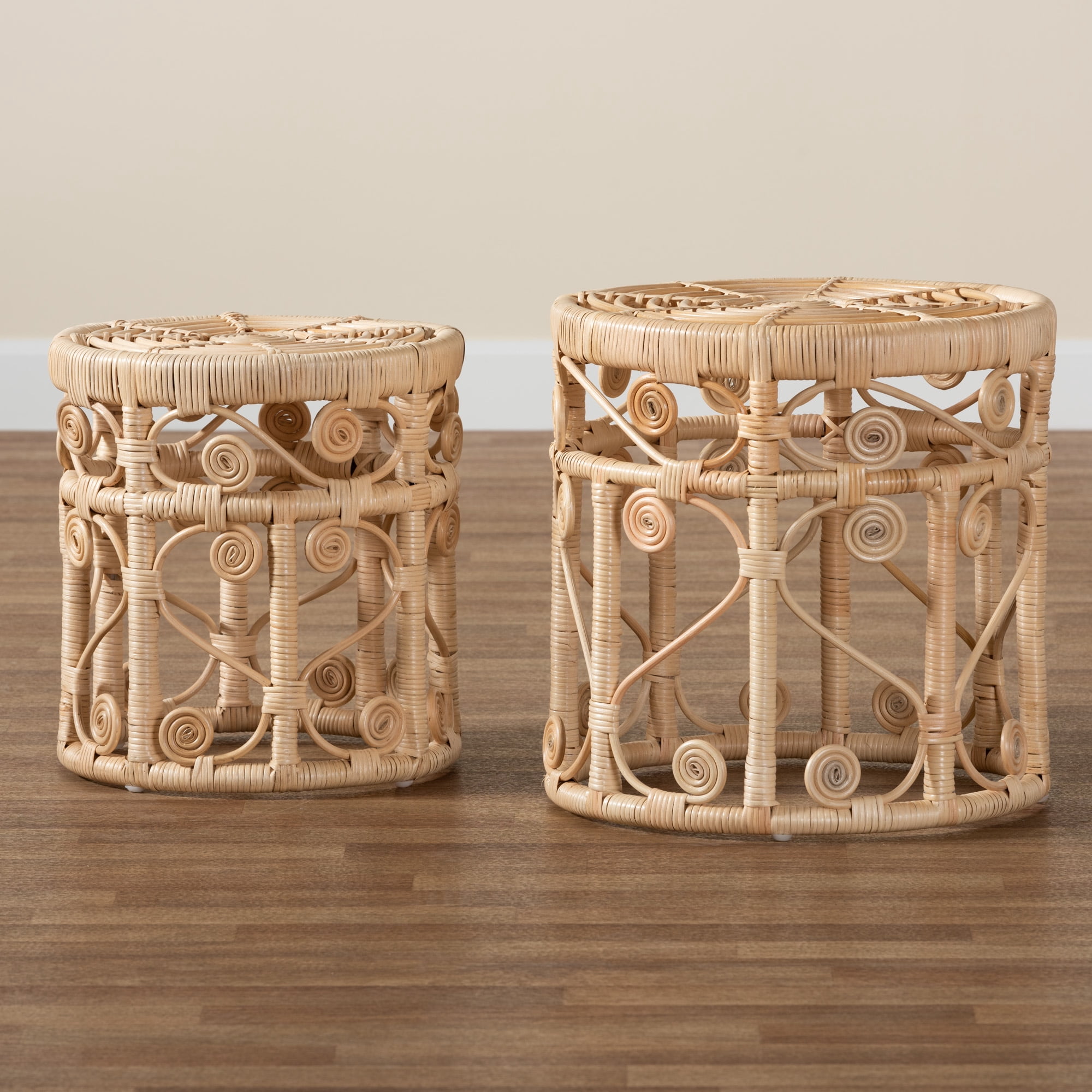 bali & pari Bowie Rattan BOHO End Table, Natural Brown