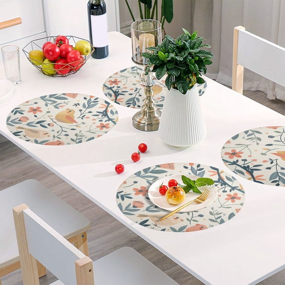 Round Grid Placemat ,One Sizex1, Round Placemat, PVC Plate Mat,15.4 Inch Non-Slip and Heat Resistant, Table Placemat, Dining Room Placemat Yellow Bird
