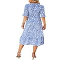 thumbnail image 4 of Femmes Midi Robe à Manches Courtes V-Cou Imprimé de Fleurs Élégant Été Casual Partie Robe, 4 of 5