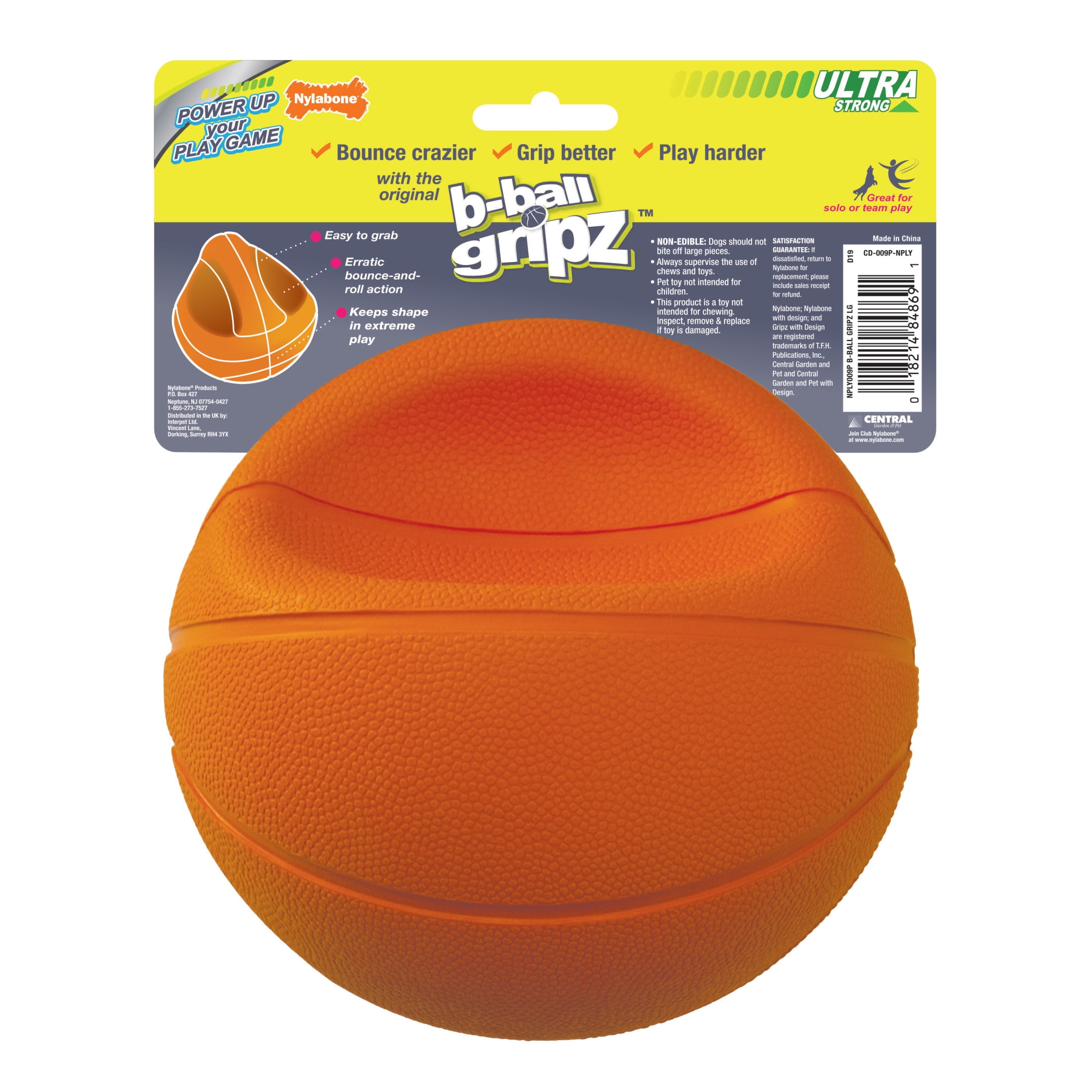 Nylabone Power Play B-Ball Gripz Basketball Dog Toy Large/Giant