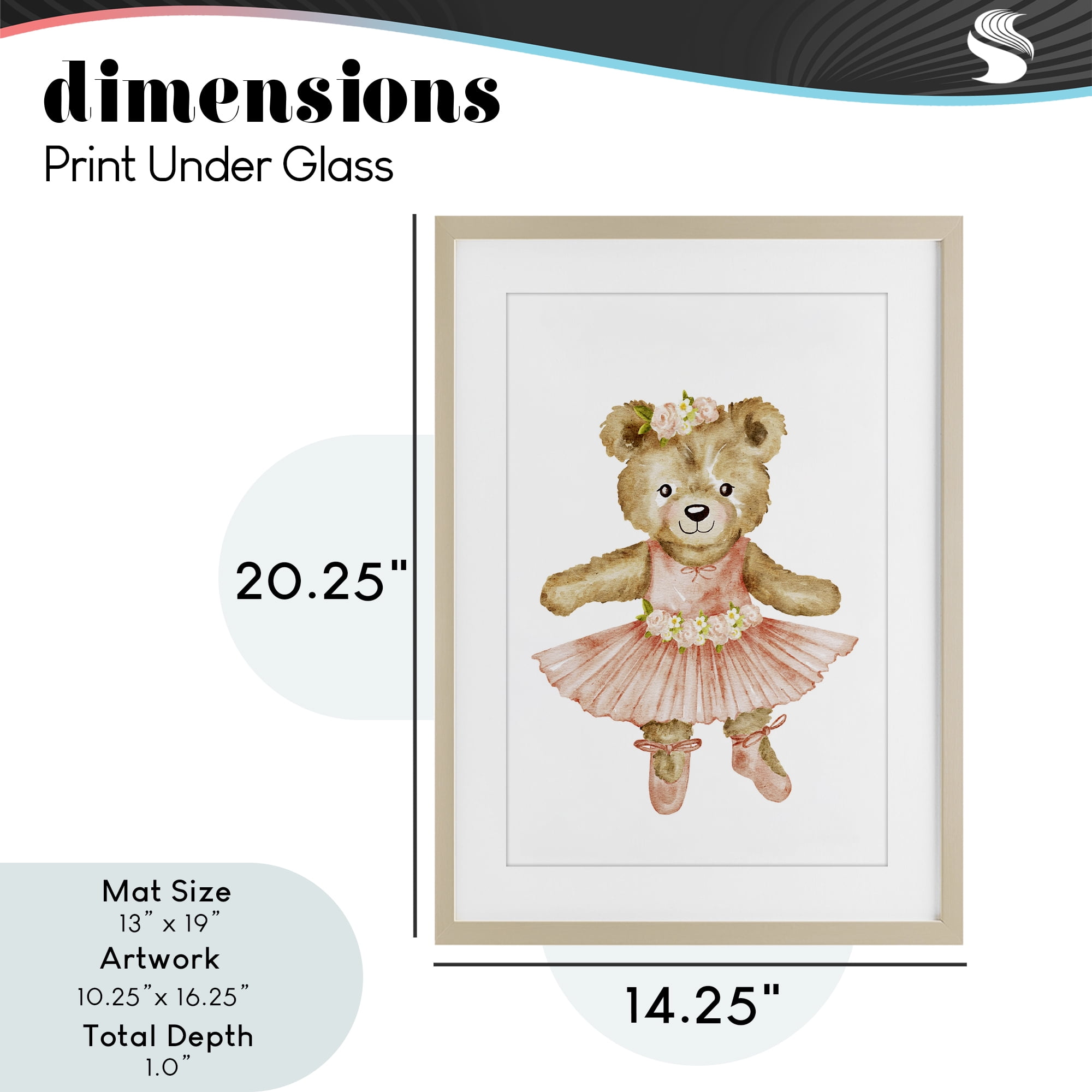 Floral Ballerina Teddy Bear Birch Framed Print Under Glass, design by Amy Hall