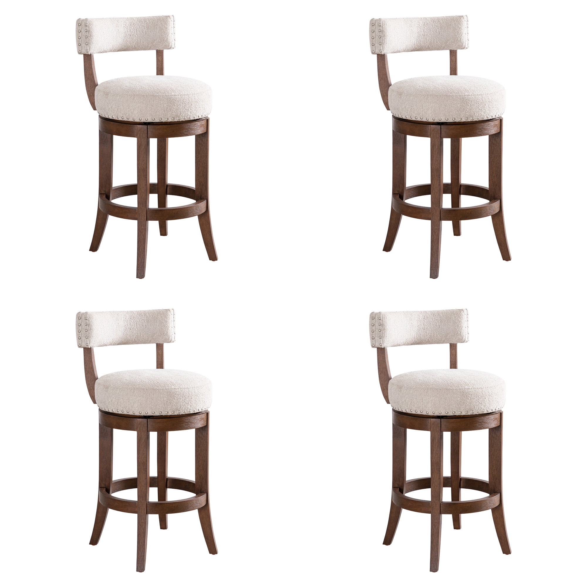 Mystic Brown Solid Wood Upholstered 26" Counter Height Swivel Barstool with Ancient Stone Fabric Seat - Set of 4