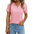 thumbnail image 5 of Women's Short Sleeve V Neck Polo Shirts Summer Collared Tops Casual Loose Tees Tops,Pink M, 5 of 5