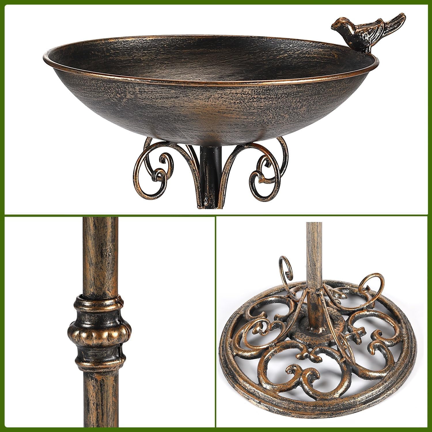 Cast Iron Pedestal Bird Bath, Bird Baths for Outdoors, Seed Tray Garden Yard Decoration